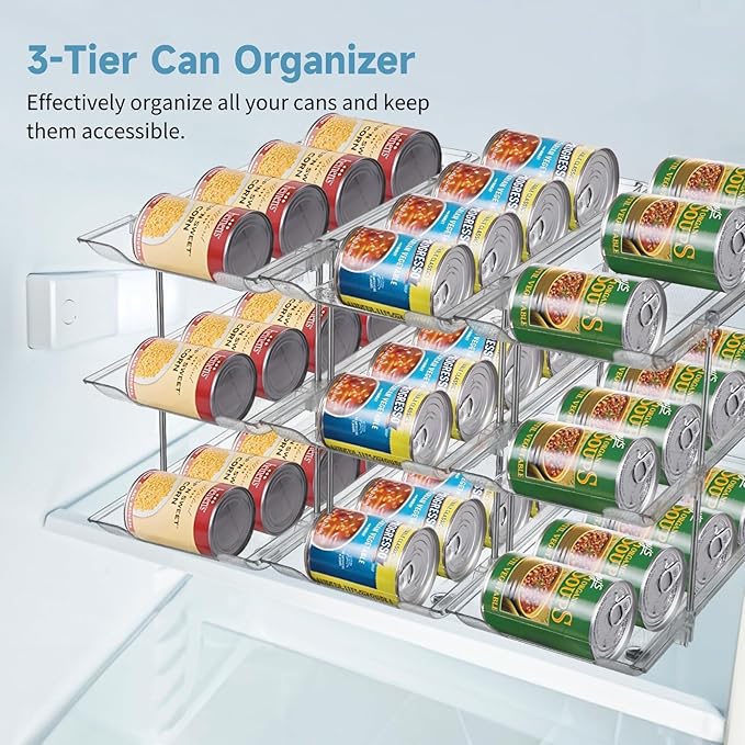 Can Organizer for Pantry, Clear 3-Tier Storage Rack, Stackable Beer and Beverage Can Holder, Transparent Can Dispenser, Flexible Modular Setup, Easy Installation