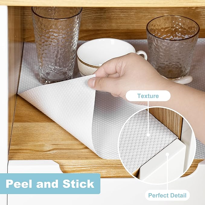 PABUSIOR Adhesive Cabinet Shelf Liner: Peel and Stick Non-Slip White Contact Paper - Waterproof Kitchen Drawer Liner for Pantry Shelves Cupboard 15" W x 120" L