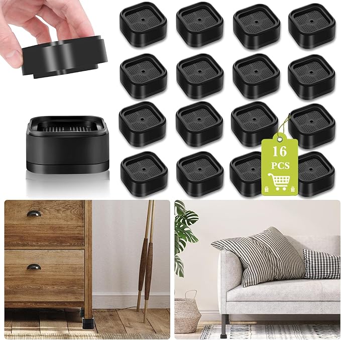 16 Pack Furniture Risers 1, 2 or 3 Inch, Adjustable Bed Risers Heavy Duty For Table Desk Couch Chair Sofa Cabinet Bed Legs Dorm, Square Stackable Bed Raisers Blocks Lift Height 1", 2" or 3", Black