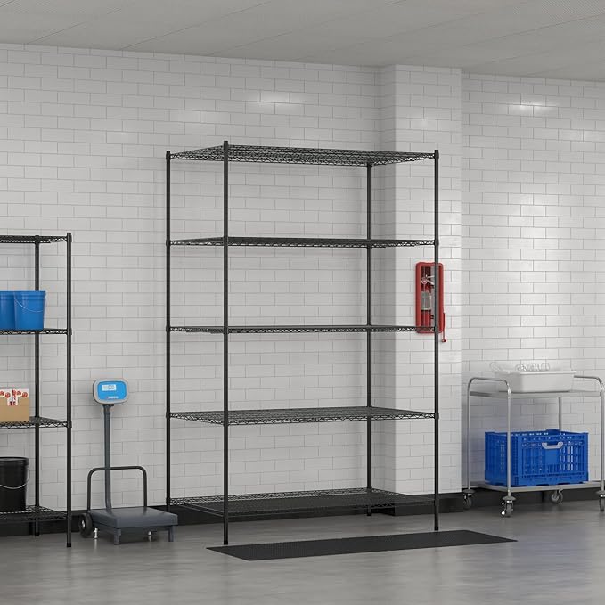 Commercial NSF Listed Black Epoxy Stationary Wire Shelving Kit 36" x 60" x 96", with 5 Shelves Perfect for Warehouse, Walk-in Refrigerator, Freezer, Grocery Store, Restaurant, Dishroom