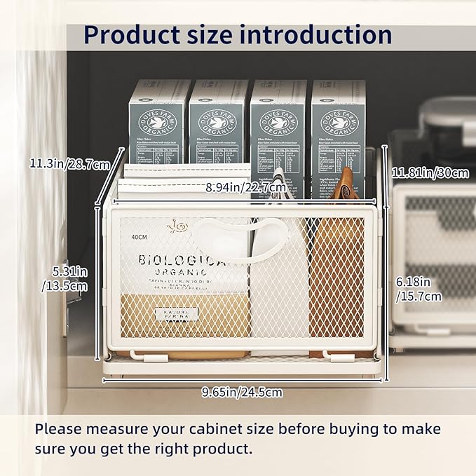 Pull Out Cabinet Organizer,Metal Carbon Steel and Silent sliding Design,Heavy Duty Cabinet Slide Out Shelves for Storing and Organizing Bathrooms, Kitchens, Bedroom 11.8" D*9.6" W*6.1" H