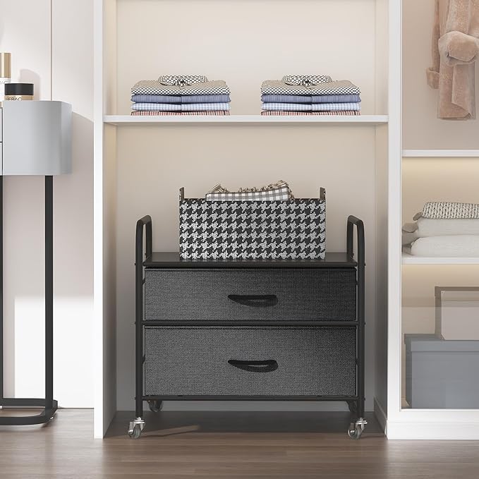 Mini Fridge Stand with Storage, Mini Fridge Stand, 2 Drawer Dorm Fridge Cart, Organizer Unit for Mini Fridge, Fridge Stand Table, Mini Fridge Table with Swivel Wheels, Black
