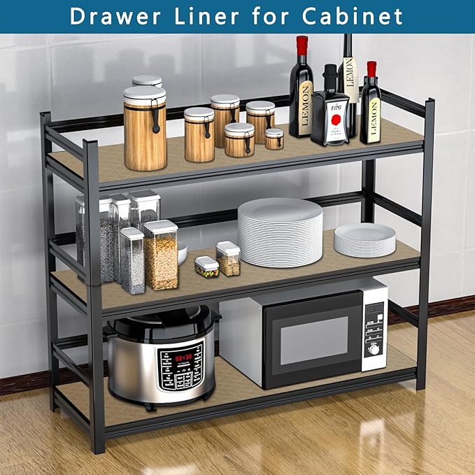 HooTown Kitchen Shelf Liner Drawer Liners, 17.5"W x 78.7"L Non-Adhesive Cabinet Cupboard Liners Refrigerator Waterproof Fridge Mat with Durable Kitchen Cabinet Mat for Drawers, Shelves, Pantry, Khaki