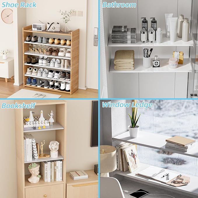 Expandable Closet Tension Shelves Organizers, Adjustable Shelf for Cabinet Rack Storage Wardrobe Divider Shelving for Pantry,2 Pack (White,11.8" D x 26"-38" W,2PCS)