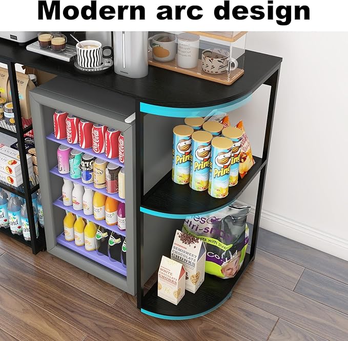 PUNCIA Mini Fridge Cabinet with Power Outlet – Coffee Bar Cabinet with Refrigerator Space and Storage Shelf Beverage Wine Cooler Stand Microwave Oven Rack for Dorm Apartment or Dorm Use