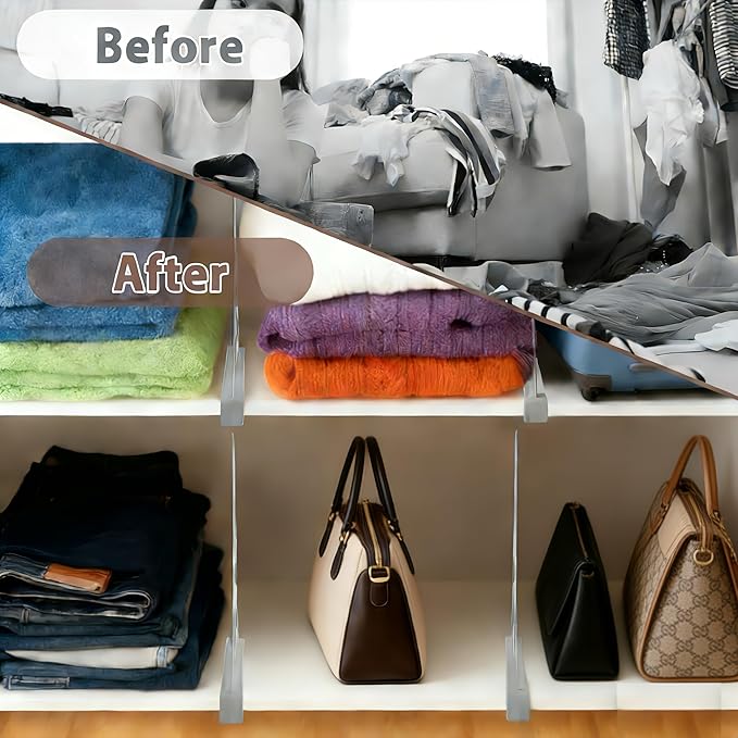 2-PCS Plastic Shelf Dividers, Closet Organizers & Storage for Closet, Shelf, Kitchen, Pantry, Bathroom & Office, Organizer for Clothes, Books, Towels, Purses (Gray 2-PCS)