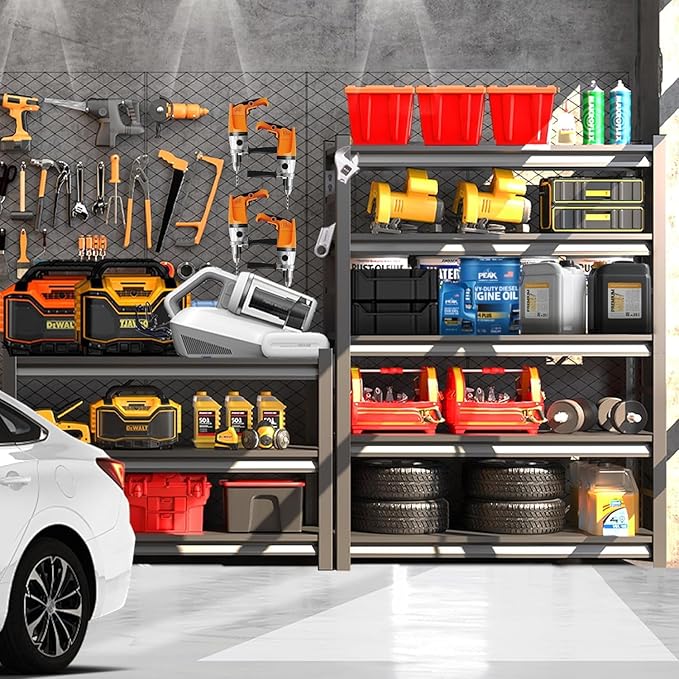 Metal Garage Shelving Unit, Heavy Duty 5-Tier Adjustable Storage Rack, Steel Shelving,2000 lbs Capacity, Industrial Shelves for Heavy Tools and Equipment (5-Tier 63" H x 27" W x 14" D)