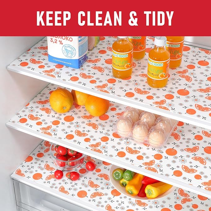 Cooyes Shelf Liners, 2-in-1 Non-Slip Fridge Mats, Absorb Excess Moisture, No-BPA Multiple Sizes for Glass Shelves, Kitchen Cabinets, Drawers (12 W x 24 L Inches, Dasiy-12 Pack)