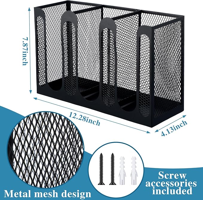 Maxcheck Metal Mesh Cup and Lid Holder Coffee Paper Cup Dispenser Lid Holder Storage Organizer Countertop or Wall Mount for Coffee Bar, Kitchen, Breakroom(3 Compartments)
