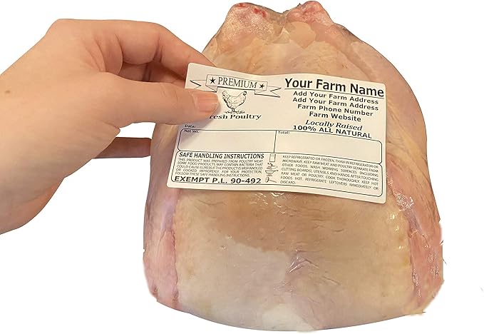 Custom Poultry Freezer Labels 4" x 2.5" with Safe Handling Instructions and Exemption – P.L. 90-492 (500)