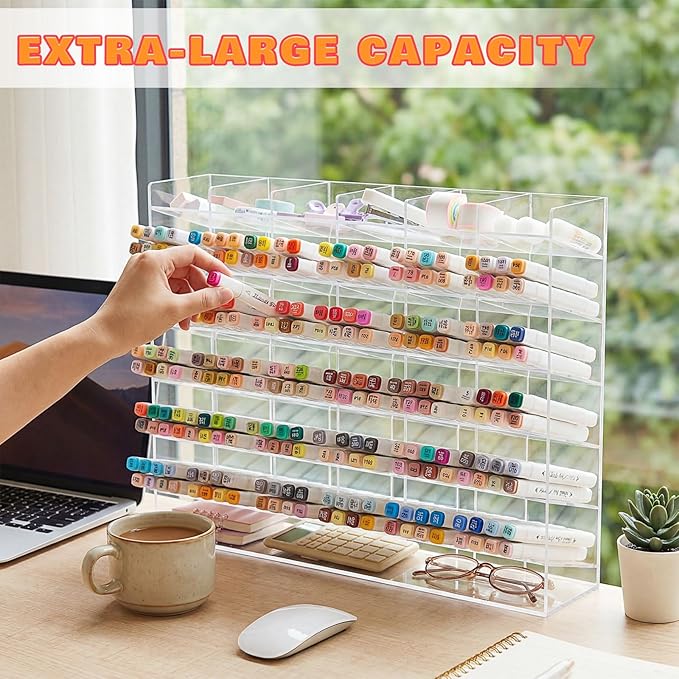 Acrylic Pen Organizer Storage for 420 Markers Vertical Marker Organizer Acrylic Pen Display Holder for Office Desk Desktop Stationery Pencil Storage, Clear, 18 x 4 x 14.5 Inch