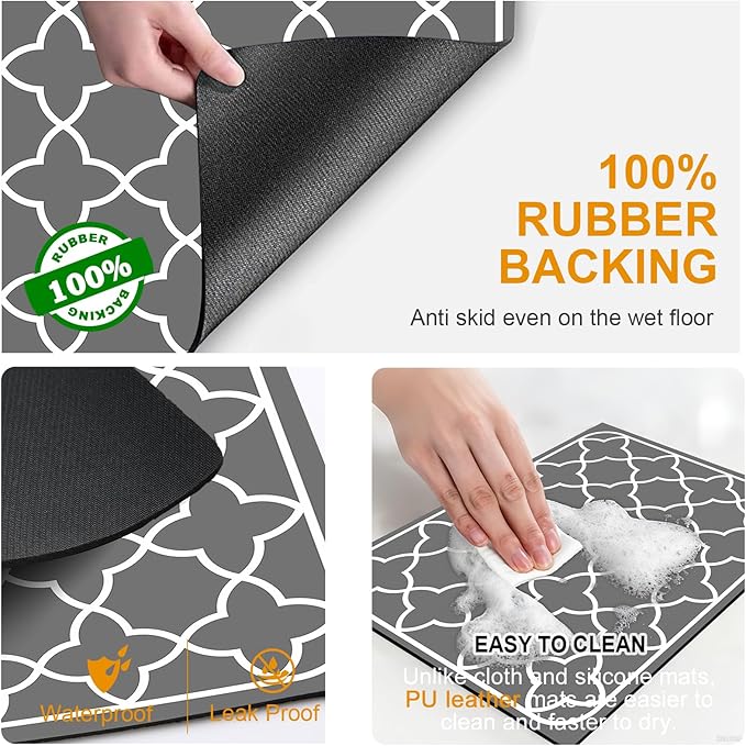 Dish Drying Mat & Coffee Mat for Kitchen Counter, Absorbent Microfiber Waterproof Mat with Non-Slip Backing, Multi-Size Multi-Color Options, Sink and Coffee Bar Accessories