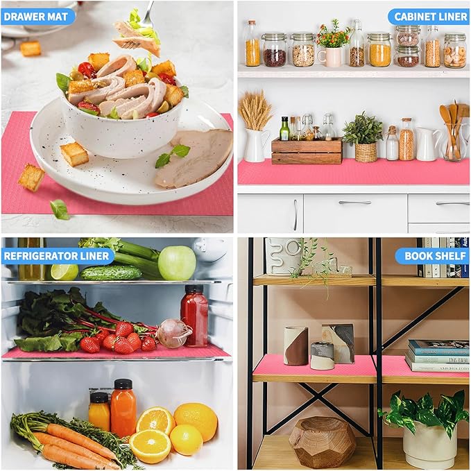 Bloss Shelf Liners，Non Adhesive EVA Drawer Mat Liners Roll for Bathroom,Kitchen,Desks,Deco Shelves 17.7×177 inch-Pink