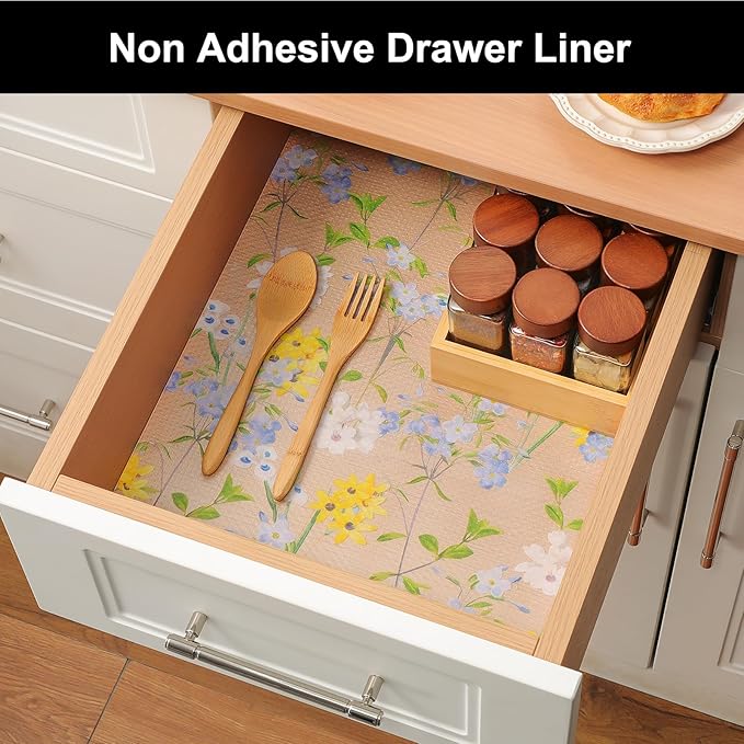 Cooyes Shelf Liner – Premium Non-Adhesive Cabinet & Drawer Liner for Kitchen – Waterproof Shelf Paper with Modern Pattern – Durable EVA Cabinet Mat – Easy to Cut （17.5" W x 197" L）