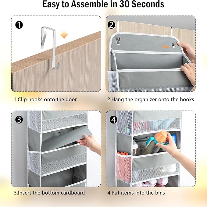 Over The Door Organizer, 5 Shelves Closet Door Hanging Organizer with 10 Mesh Pockets,for Bedroom,Bathroom,Pantry,Nursery (Gray)