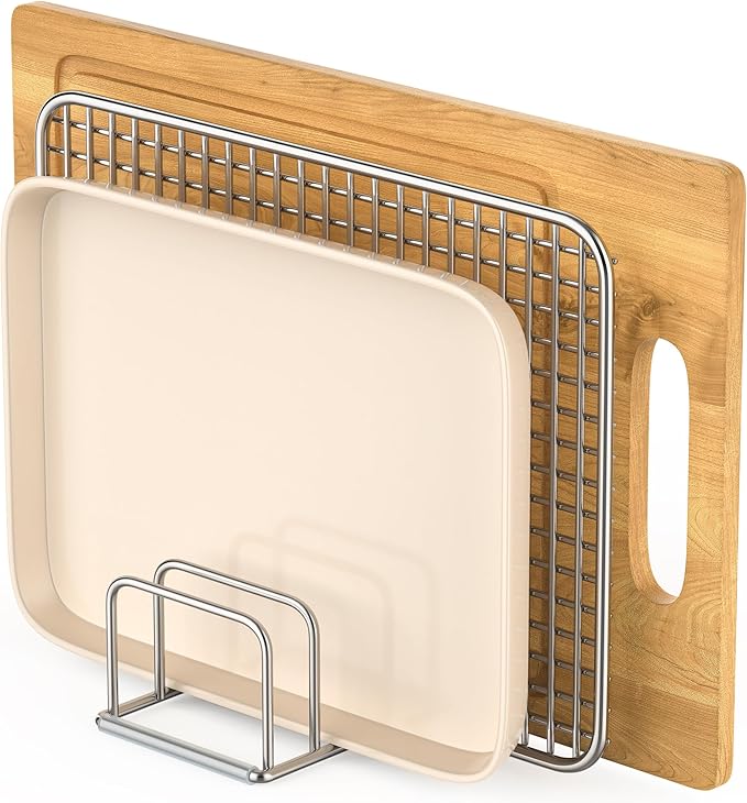 Cutting Board Organizer-1.0in Wide Kitchen Cutting Board Holder Stand for Baking Sheets,Cookie Sheets with 4 Slots,304 Stainless Steel Baking Sheet Oragnizer(1.0 Inch Width Slots)