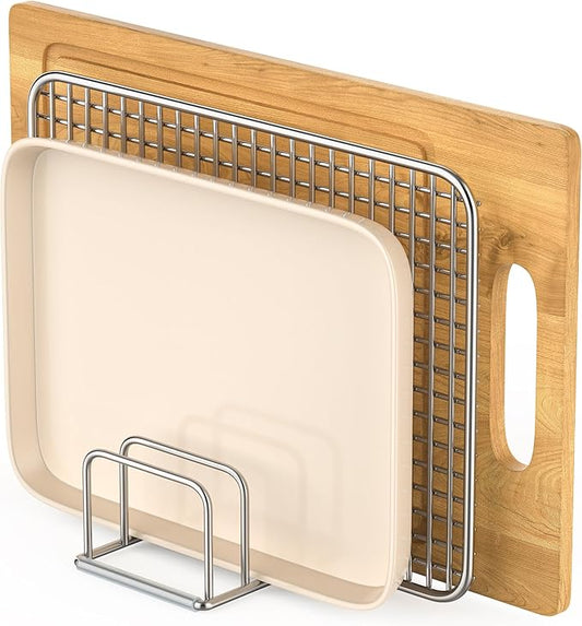Cutting Board Organizer-1.0in Wide Kitchen Cutting Board Holder Stand for Baking Sheets,Cookie Sheets with 4 Slots,304 Stainless Steel Baking Sheet Oragnizer(1.0 Inch Width Slots)