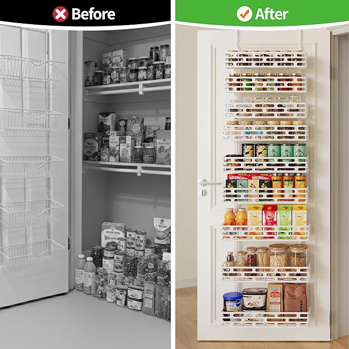 Over the Door Pantry Organizer, Over The Door Pantry Organizer Rack and Storage, 9 Tier Metal Hanging Spice Rack Shelves Door, Home & Kitchen Essentials, White