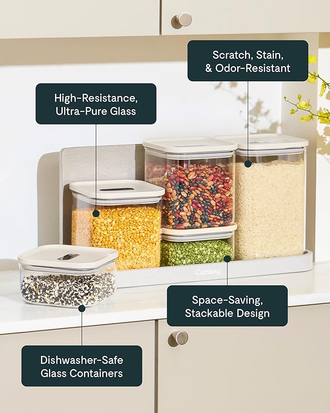 Caraway 13-Piece Glass Airtight Food Storage Containers with Lids – Non-Toxic, BPA-Free Kitchen Storage Containers – Stackable, Space-Saving Airtight Containers for Dry Goods and More - Perracotta