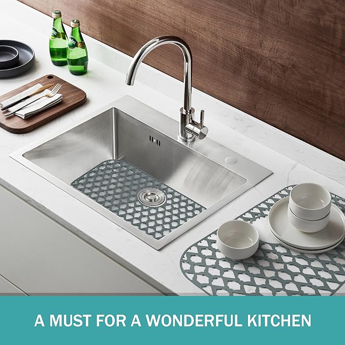 SAMSIER Sink Protectors for Kitchen Sink, Kitchen Sink Accessory - Silicone Mats Grid for Stainless Steel Strainer Bottom of Farmhouse Porcelain sinks (22”x13”, Rear Drain)