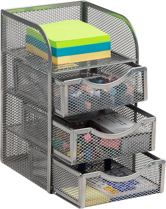 Mind Reader Desktop Accessory Storage, Paper Binder Clip Basket, Workspace, Office, Metal Mesh, 4.75"L x 5"W x 8"H, Silver