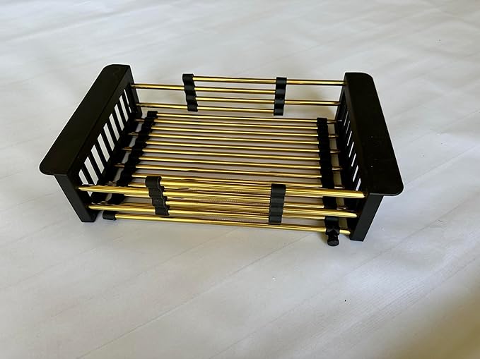 Gold Expandable Dish Drying Rack Over The Sink, Adjustable 10–18 Inch Stainless Steel Sink Drying Rack for Plates, Bowls & Utensils, Space-Saving Kitchen Counter Drainer