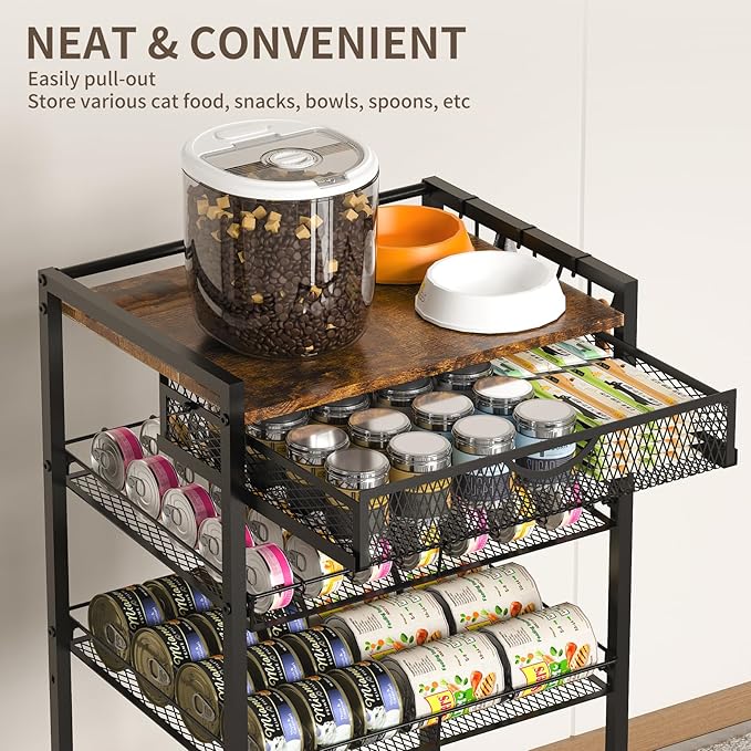 Cat Food Organizer，Multi-functional Canned Food and Cat Bed Rolling Storage Cart,Manually Adjust The Gap Size，Store Suitable Can Sizes，Used for Jar Food & Cat Food Dispenser Rack