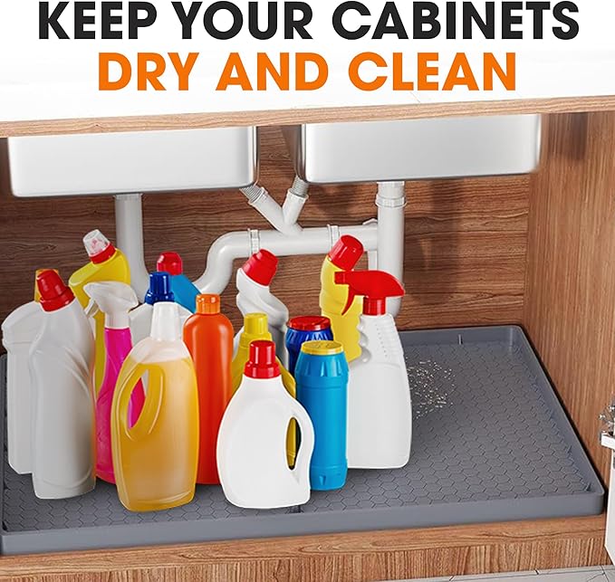 Cheer Collection Silicone Under Sink Mat - Waterproof Cabinet Liner for Kitchen, Leak Proof, Easy Clean, Non-Slip Drip Tray, Protects Cabinets from Spills, Leaks & Stains, 19x22