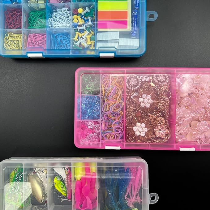 DUOFIRE Plastic Organizer Container Storage Box Adjustable Divider Removable Grid Compartment for Jewelry Beads Earring Tool Fishing Hook Small Accessories(18 grids, White X 3)