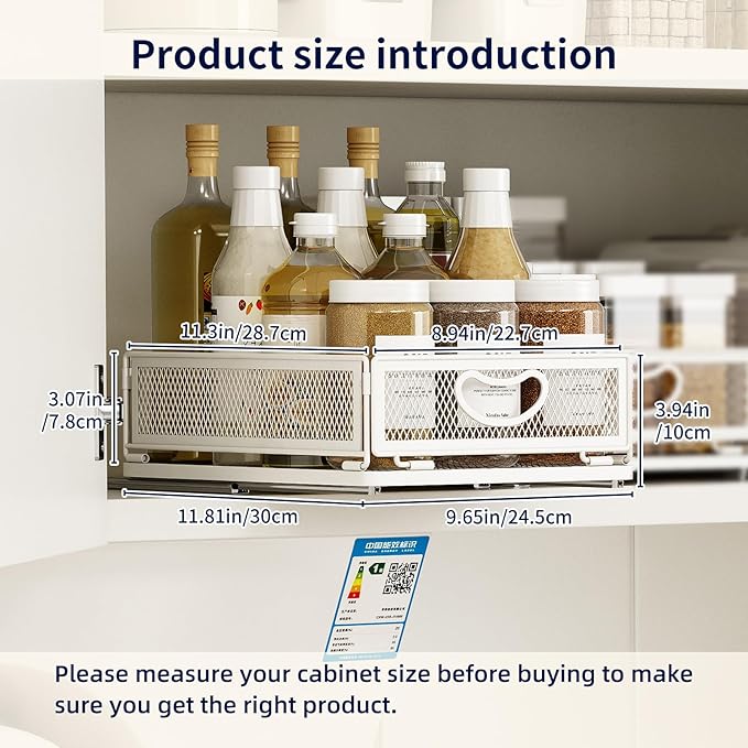 Pull Out Cabinet Organizer,Metal Carbon Steel and Silent sliding Design,Heavy Duty Cabinet Slide Out Shelves for Storing and Organizing Bathrooms, Kitchens, Bedroom 11.8" D*9.6" W*3.9" H