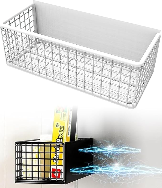 Winbell Magnetic Basket Fridge Organizer Wire Bins Pencil Holder Whiteboard Accessories Home Kitchen Organization (White-High)