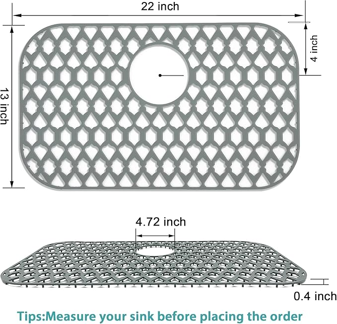 SAMSIER Sink Protectors for Kitchen Sink, Kitchen Sink Accessory - Silicone Mats Grid for Stainless Steel Strainer Bottom of Farmhouse Porcelain sinks (22”x13”, Rear Drain)