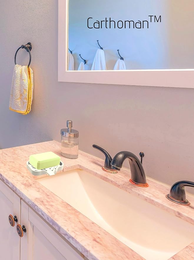 Silicone Soap Tray, Soap Dishes with Drain Spout, Bathroom and Kitchen Sink Organizer, Sponge Holder, Perfect for Dispenser, Scrubber, Bottle, Cup on Sink or Counter - Large and Small Set (White)