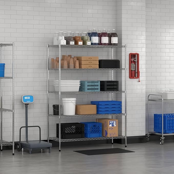 Commercial NSF Listed Chrome Stationary Wire Shelving Kit 21" x 54" x 74", with 5 Shelves Perfect for Warehouse, Walk-in Refrigerator, Freezer, Grocery Store, Restaurant, Dishroom