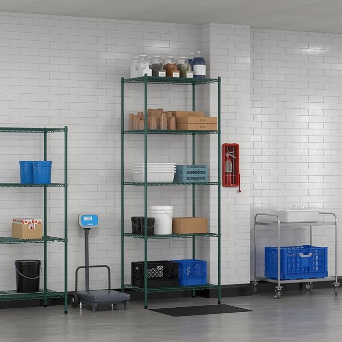 Commercial NSF Listed Green Epoxy Stationary Wire Shelving Kit 24" x 36" x 96", with 5 Shelves Perfect for Warehouse, Walk-in Refrigerator, Freezer, Grocery Store, Restaurant, Dishroom