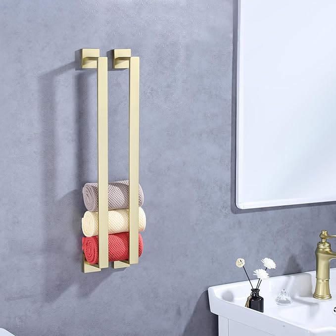 LANC 32-Inche Long Towel Bars for Bathroom Wall Mounted Brushed Gold Bath Towel Racks Stainless Steel 80CM Towel Rails for Kitchen Square Gold Towel Holder Total-33.5” Towel Hanger, A8804BG-8P1