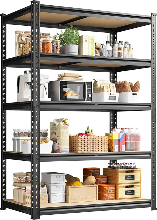5-Tier Storage Shelves, 1980LBS Adjustable Pantry Shelves, Metal Shelving Unit for Storage, Kitchen, Pantry, Closet, Laundry, Garage, 72.06" H x 35.55" W x 15.76" D