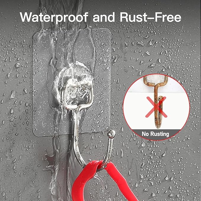 Strjobaili Large Adhesive Hooks for Hanging Heavy Duty 44 lb(Max) 30 Pack, 304 Stainless Steel Self Adhesive Sticky Hooks Waterproof Wall Hook for Home Bathroom Shower Kitchen Outdoor Utility Hook