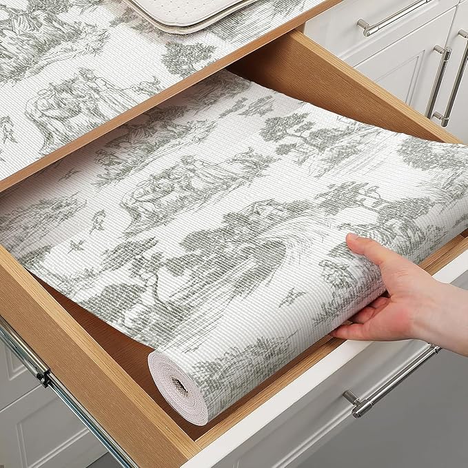 Tatyanna Shelf Liner for Kitchen Cabinets Non Adhesive Drawer Liner Non Slip Cabinet Liner Strong Grip Green Shelf Liners Waterproof Easy to Clean Dresser Liner for Kitchen Cupboard 12IN x 16.4FT