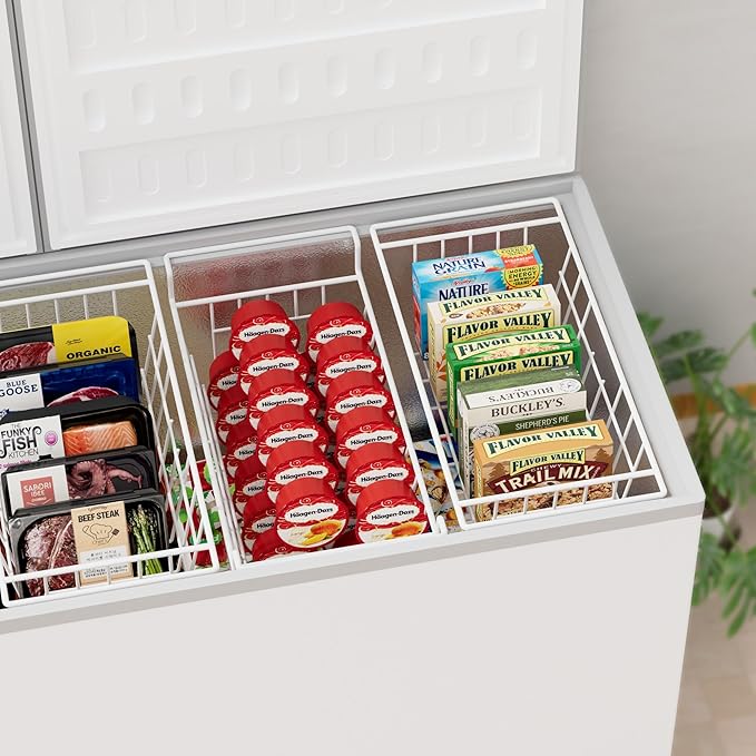 blitzlabs Chest Freezer Organizer Bins, Deep Freezer Basket Storage Wire Metal Hanging Baskets 17.5inch 2Packs