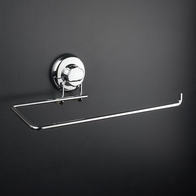 Suction Cup Paper Towel Holder- Chrome Plated Stainless Steel Bar for Bathroom & Kitchen (Chrome)