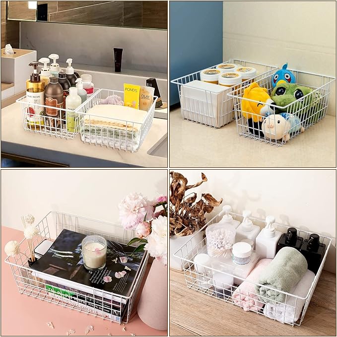 4Pack Freezer Storage Organizer, Deep Refrigerator Wire Household Bins with Built-in Handles, Stackable Freezer Wire Baskets for Chest and Upright Freezer, Cabinet, Pantry, Closet, Bedroom