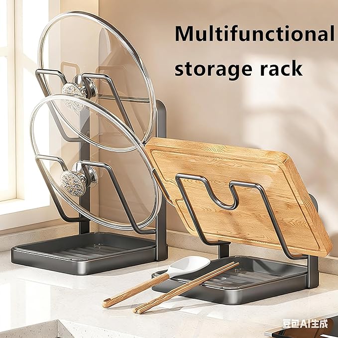 2026 Upgrade Kitchen Pot Lid Storage Rack, Pot Lid Organizer Rack for Counter, Lid and Spoon Rest Holder While Cooking, Multifunctional Kitchen Organizer Stand for Stove Top (Set C)
