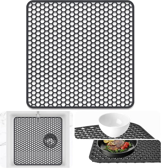 Inchoco Sink Protectors Mat - 13.58"x13.58" Kitchen Sink Pad for Bottom of Basin for Protection of Stainless Steel and Tableware, Farmhouse Rubber Basin Mat Protector - Dark Gray