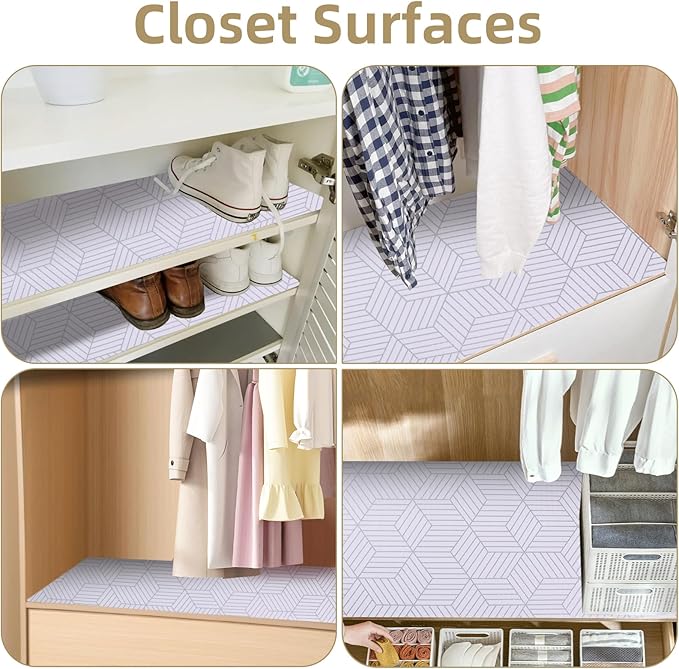 Shelf Liners for Kitchen Cabinets Non Adhesive Shelf Liner Paper Non-Slip Thickened Drawer Liner Easy to Clean for Tool Box Refrigerator with Knife and Tape Measure, Silver Geometric, 11.8 x 236.2 in