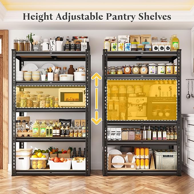 REIBII Storage Shelves 5 Tier Garage Shelving Heavy Duty Metal Shelving 2020LBS Adjustable Metal Shelf 59.8" H Pantry Shelf for Garage Pantry Closet Kitchen Basement 28" W x 12" D x 59.8" H, 2 Pack