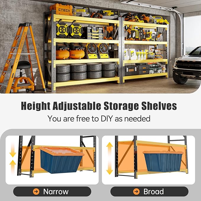60" W Storage Shelves, 5000LBS Metal Garage Shelving Heavy Duty, 4 Tier Heavy Duty Shelving Unit, Garage Storage Shelves Rack, Industrial Shelving for Shop, Warehouse, Basement, 60" W x 24" D x 79" H