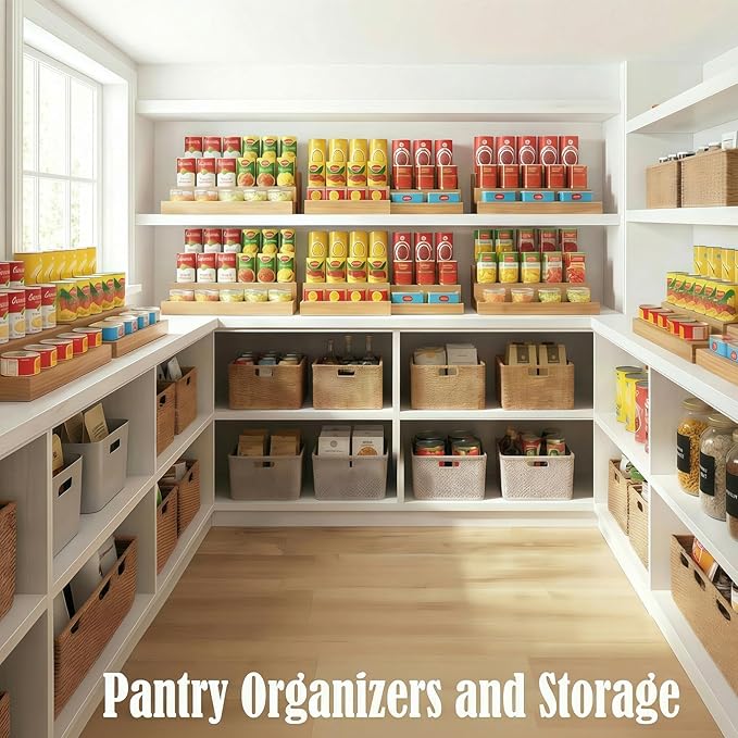 Expandable Can Rack Organizer for Pantry, 3 Tier Wooden Can holder, Canned Goods Organizer Holds Up to 24 Cans Soda, Cannd Food Storage Display for Cabinet, Pantry, Kicthen Countertop