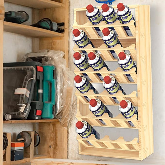 Yeshine 24-Can Spray Paint Storage Rack, Wooden Organization Rack for Paint and Lube, Craft Workroom Bottle Organizer, Wall Mount Aerosol Holder