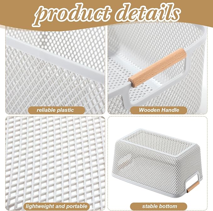 4 Pcs Plastic Mesh Baskets with Handles - Mesh Storage Organizer Bin Container Baskets for Home Organizing Pantry Closet Cabinet Kitchen Fridge Fruit Snacks Gifts, Grey(Small)